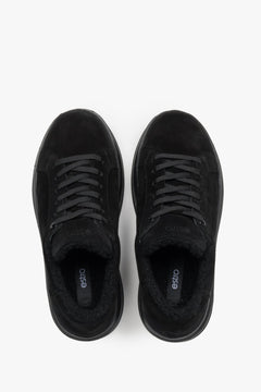 Top view showcasing the soft black velour texture and plush fur lining.