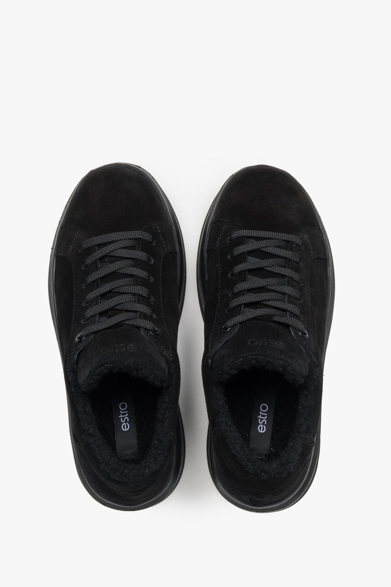 Top view showcasing the soft black velour texture and plush fur lining.