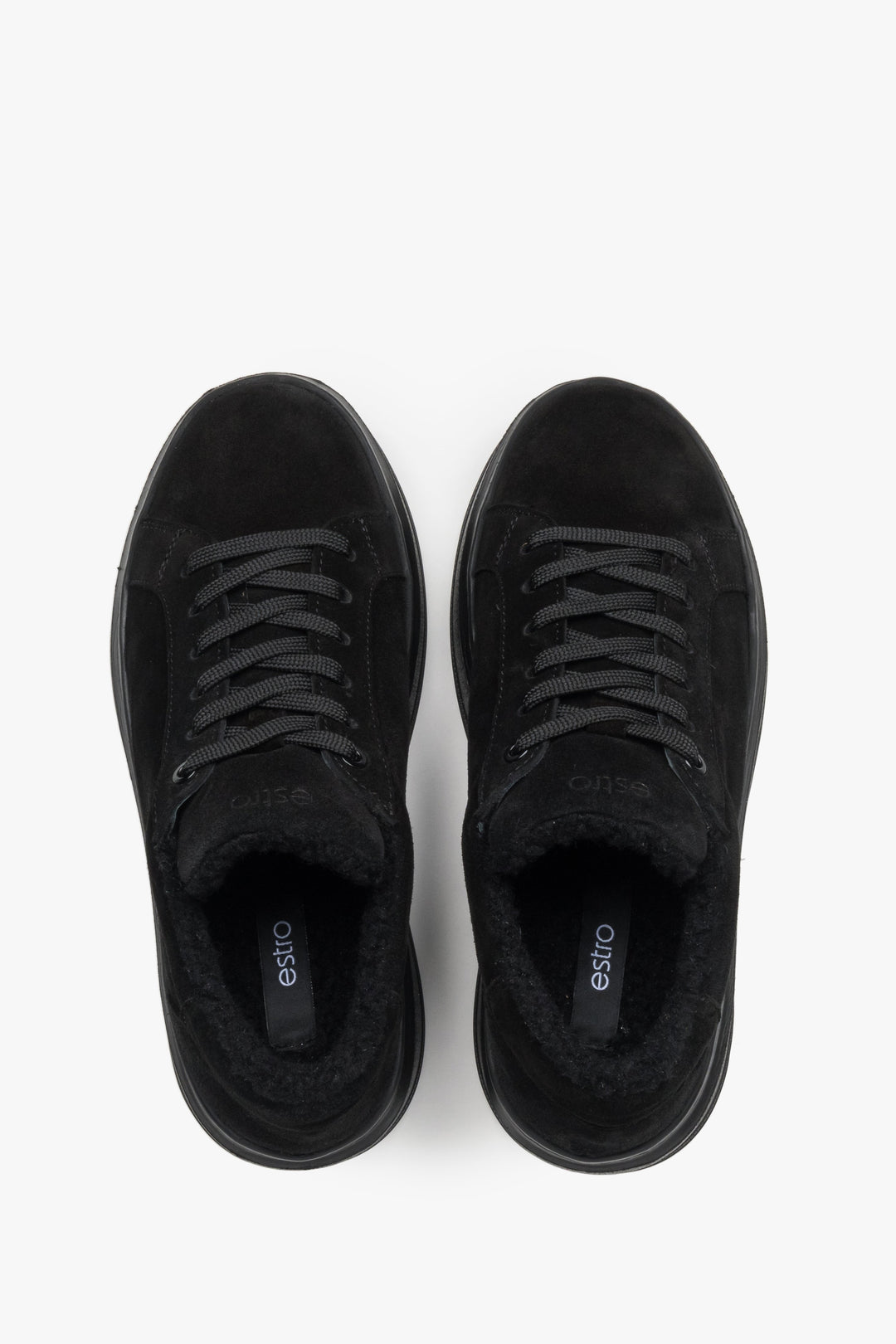 Top view showcasing the soft black velour texture and plush fur lining.