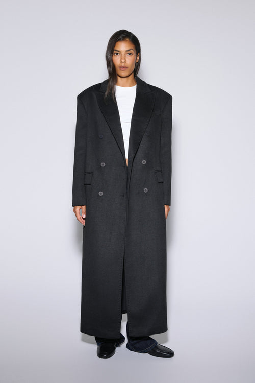 Women's Black Wool and Cashmere Coat with Broad Shoulders Estro ER00120604.