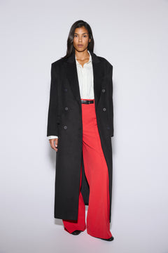 Women's black wool and cashmere coat Estro - front view showing the tailored silhouette and broad shoulder line.