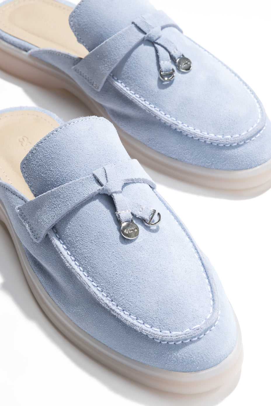 Women’s Light Blue Mules made of Soft Premium Italian Genuine Velour Estro ER00119047.