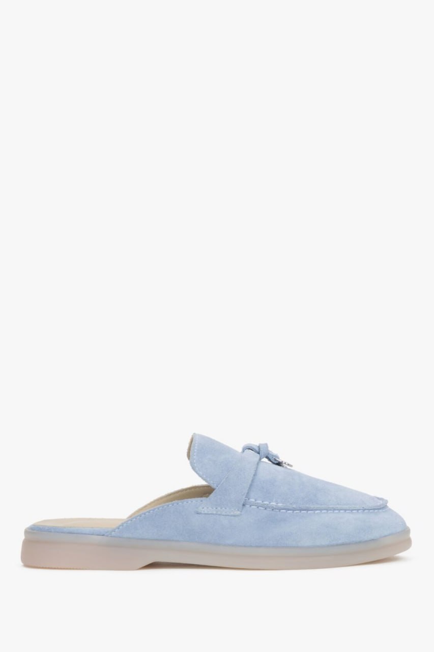 Light blue women’s mules Estro made of soft Italian premium natural velour.