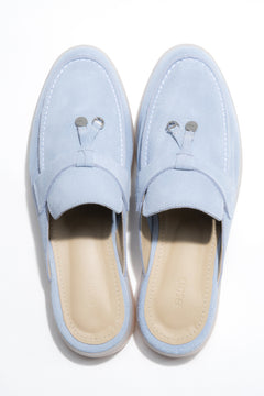 Estro women’s mules, light blue, made of soft Italian premium natural velour.