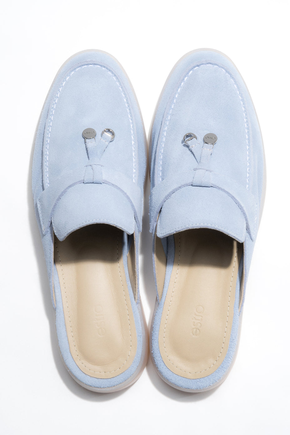 Estro women’s mules, light blue, made of soft Italian premium natural velour.