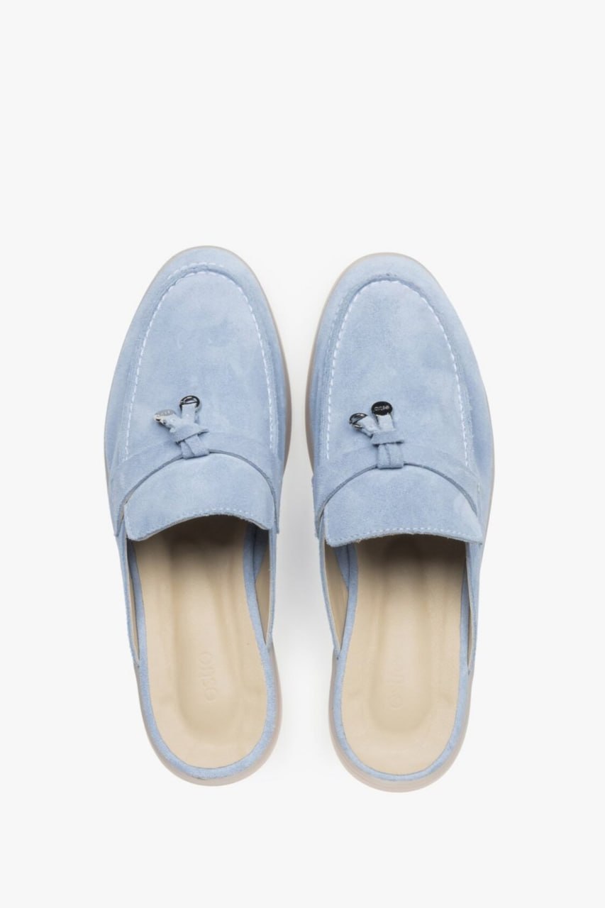 Women’s light blue mules Estro, made of soft Italian premium natural velour.