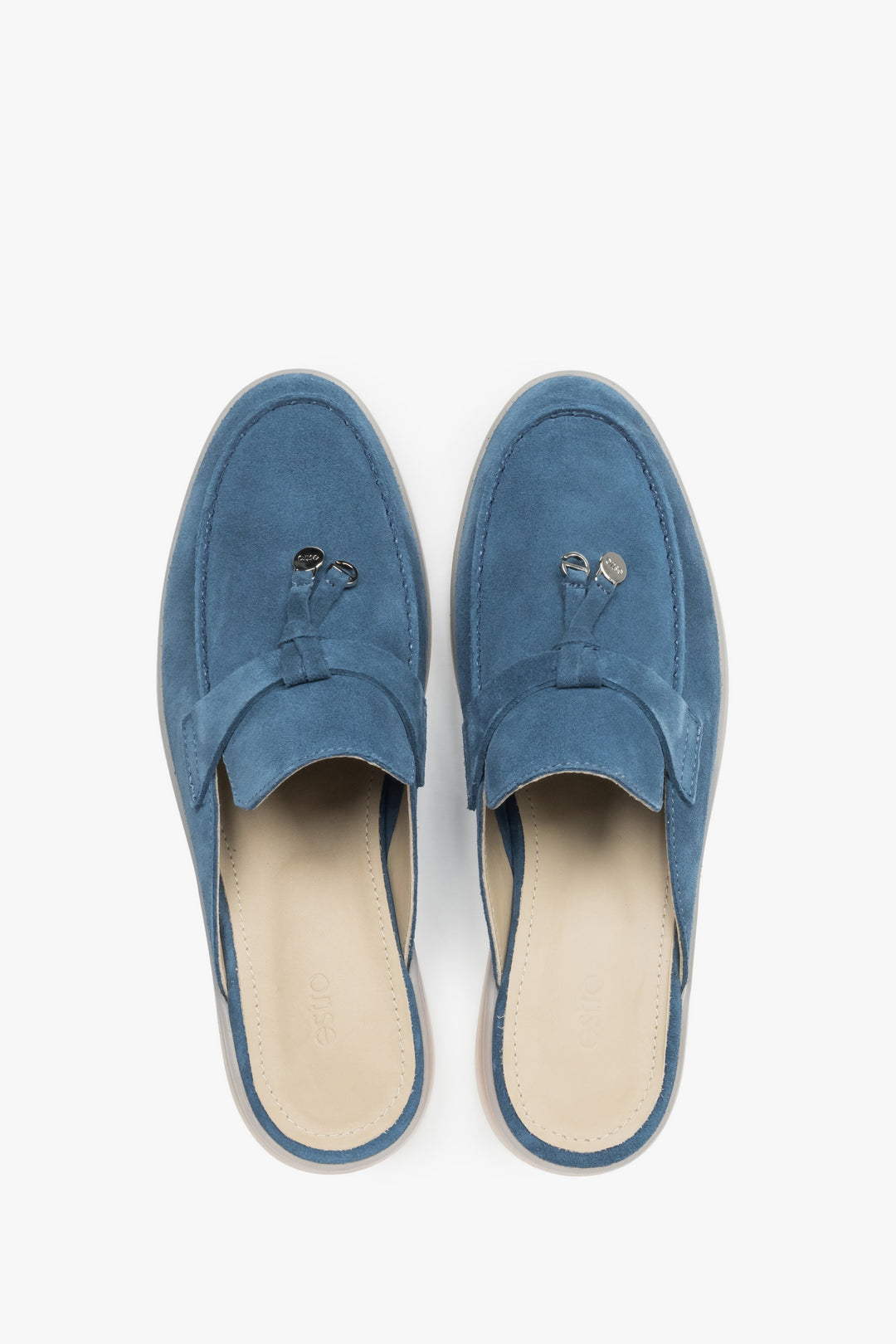 Women’s mules, blue, made of soft premium Italian natural velour, Estro.
