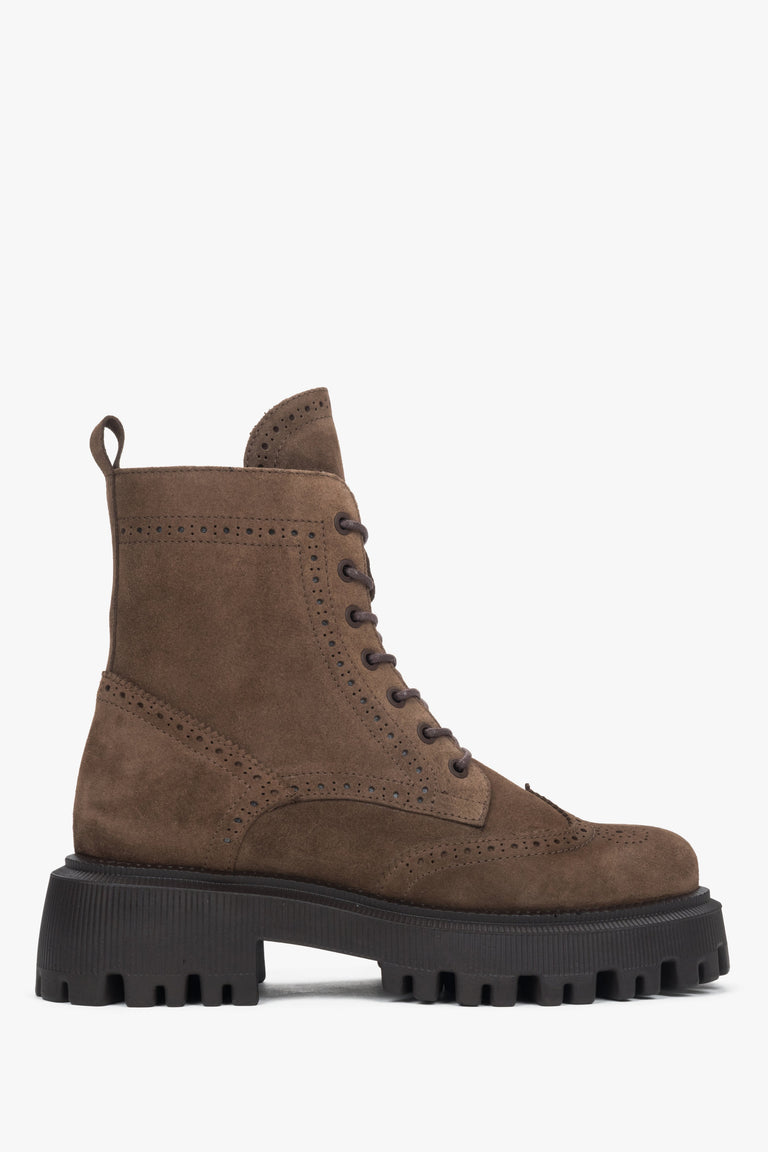 Women's Brown Ankle Boots with Laces made of Genuine Velour Estro ER00118215.