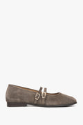 Women's Brown Ballet Flats with a Buckle made of Premium Italian Genuine Velour Estro ER00117954.