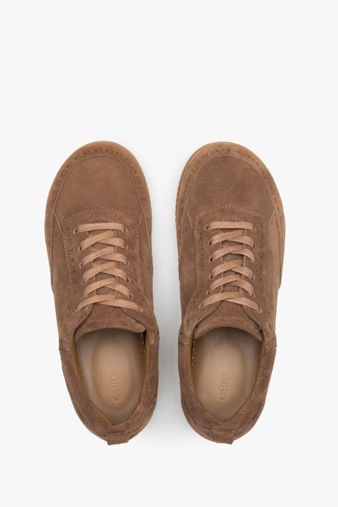 Women's Brown Barefoot Sneakers in Premium Italian Genuine Velour Estro ER00119027.