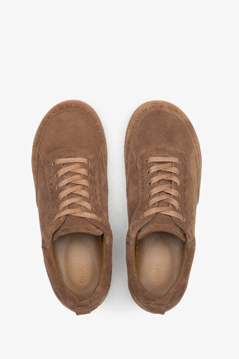 Women's Brown Barefoot Sneakers in Premium Italian Genuine Velour Estro ER00119027.