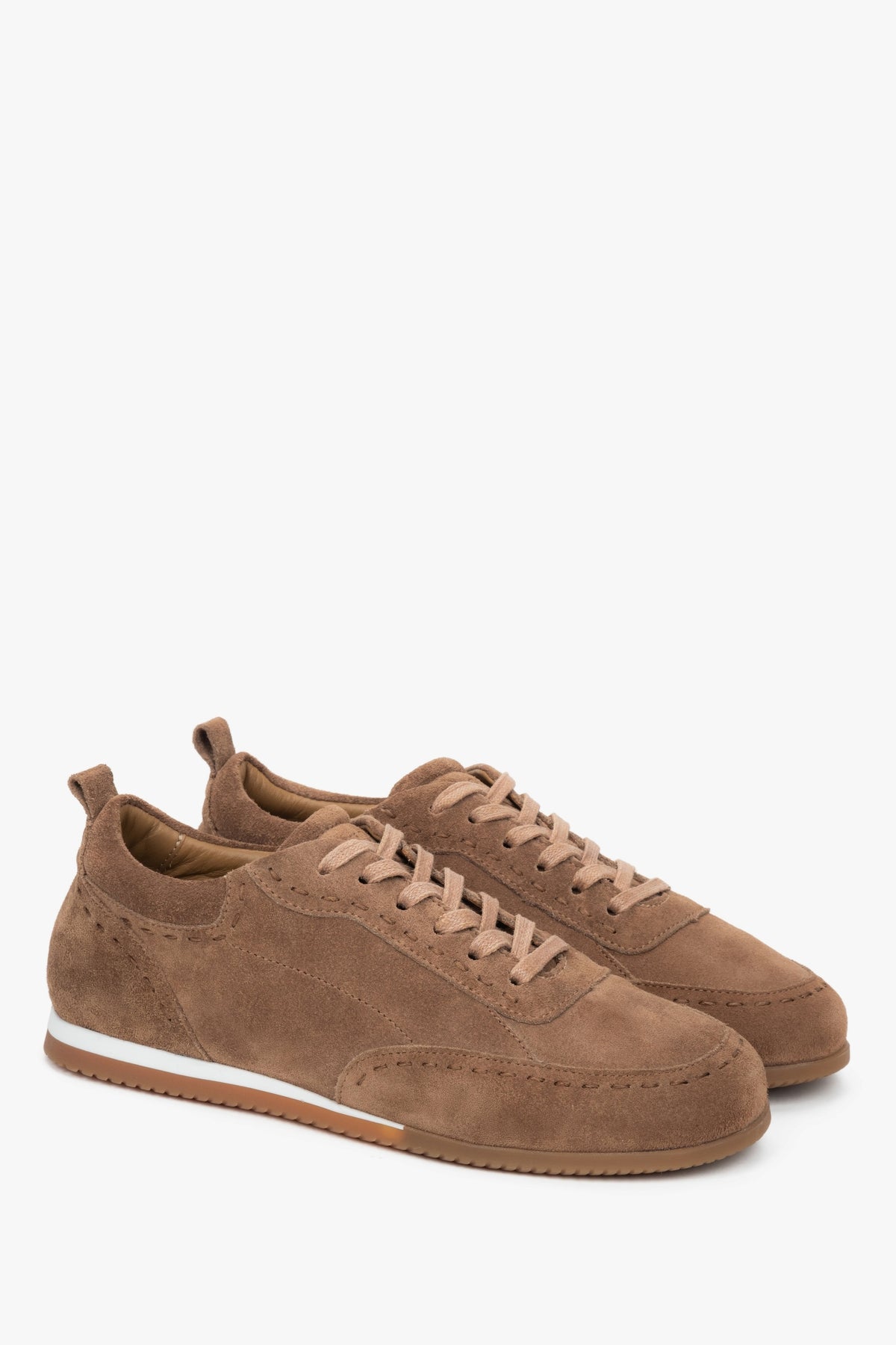 Estro brown women’s barefoot sneakers in premium Italian natural velour.