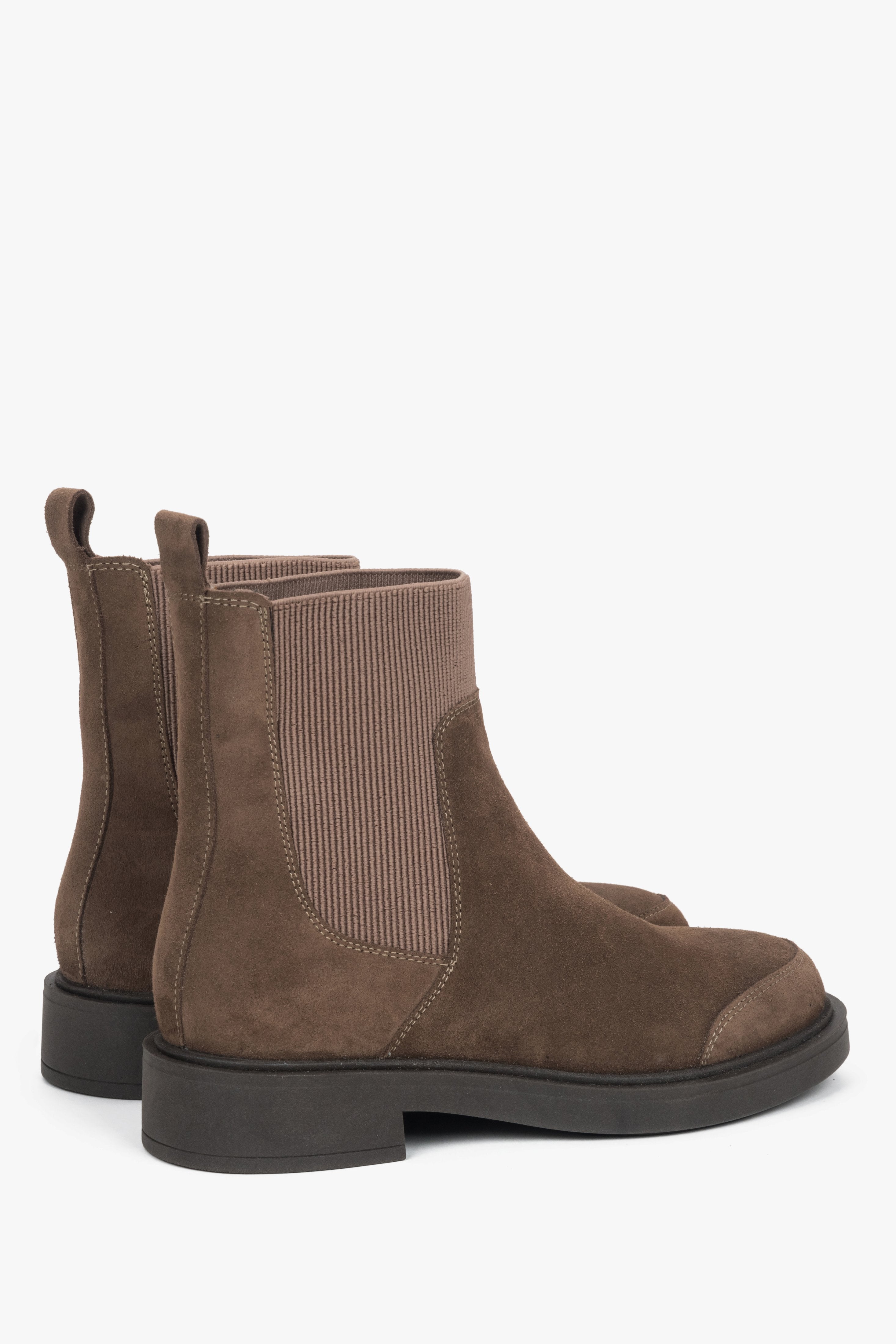 Made of Premium Italian genuine velour, brown women’s Chelsea boots by Estro.