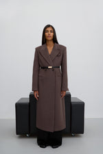 Women’s Black Classic Double-Breasted Mid-Calf Wool Coat Estro ER00118054.