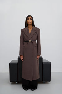 Women’s Black Classic Double-Breasted Mid-Calf Wool Coat Estro ER00118054.