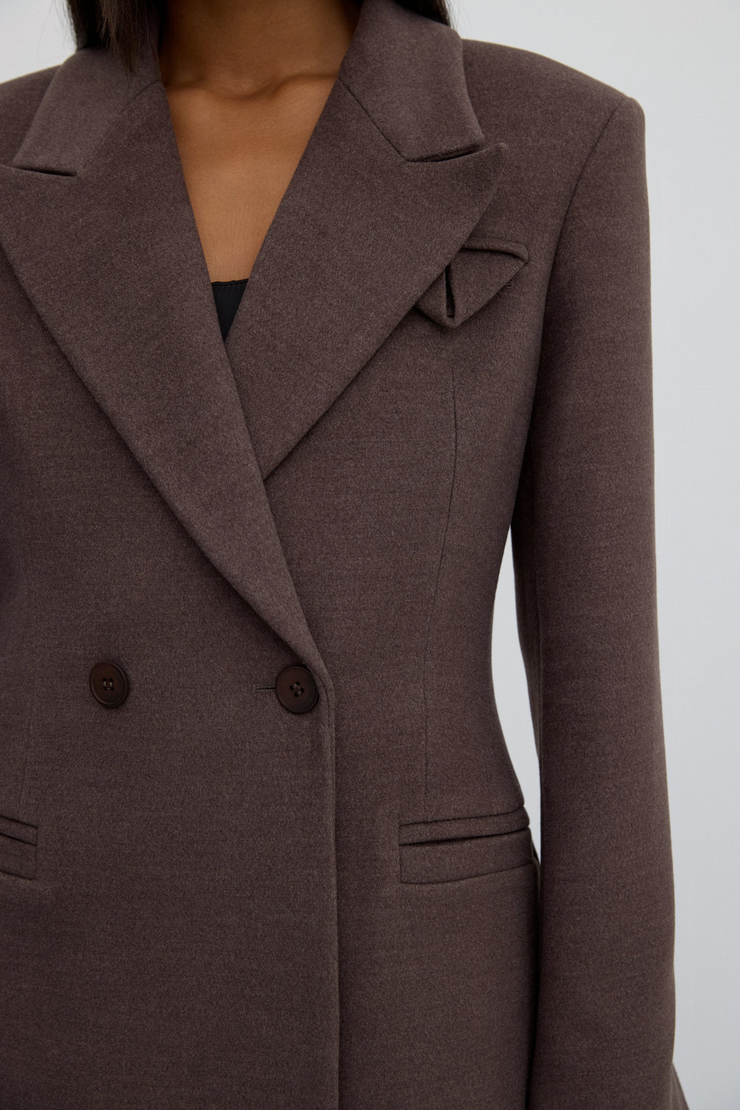 Brown Double-Breasted Classic Mid-Calf Wool Coat Estro ER00118054.