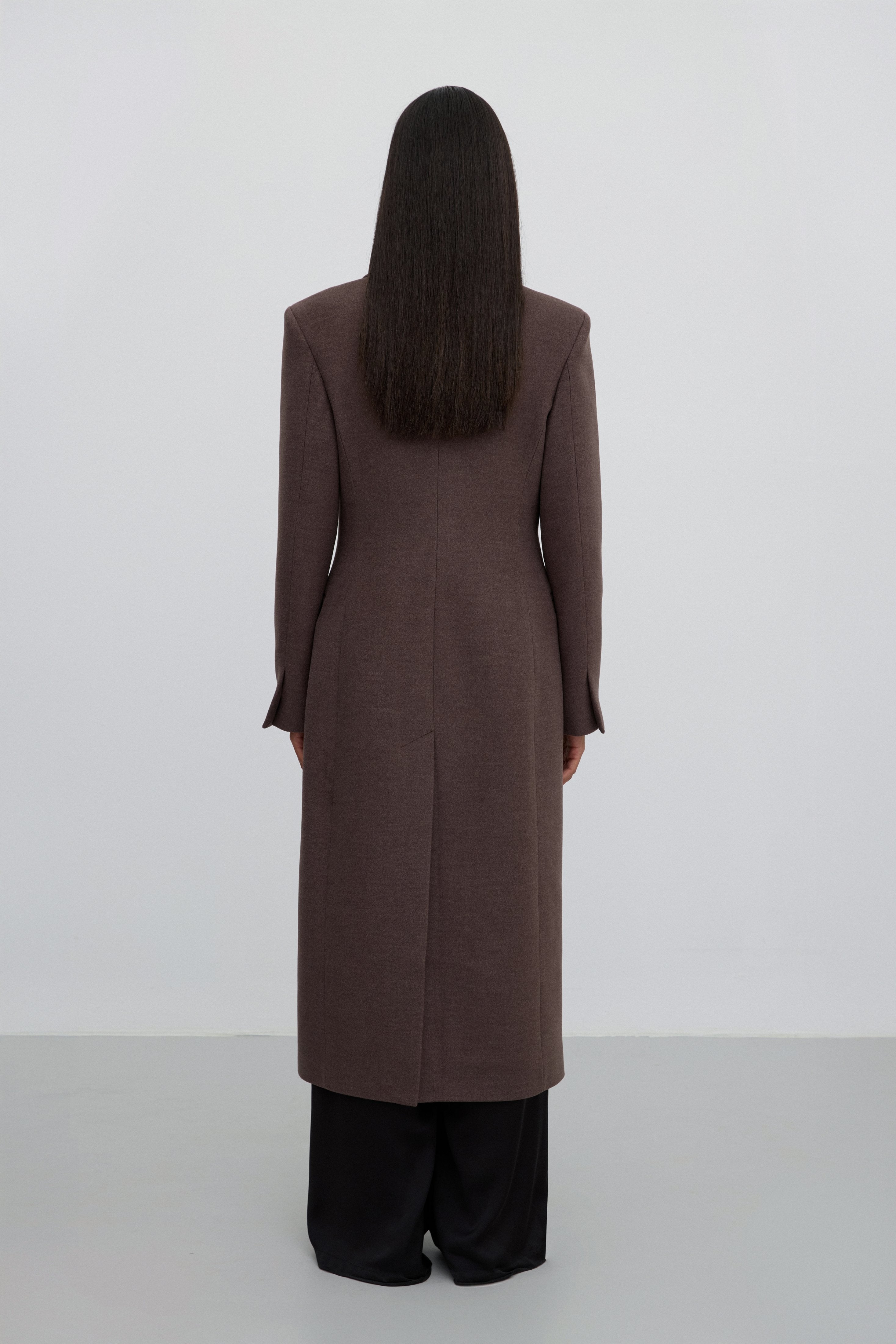 Mid-Calf Brown Classic Double-Breasted Wool Coat Estro ER00118054.