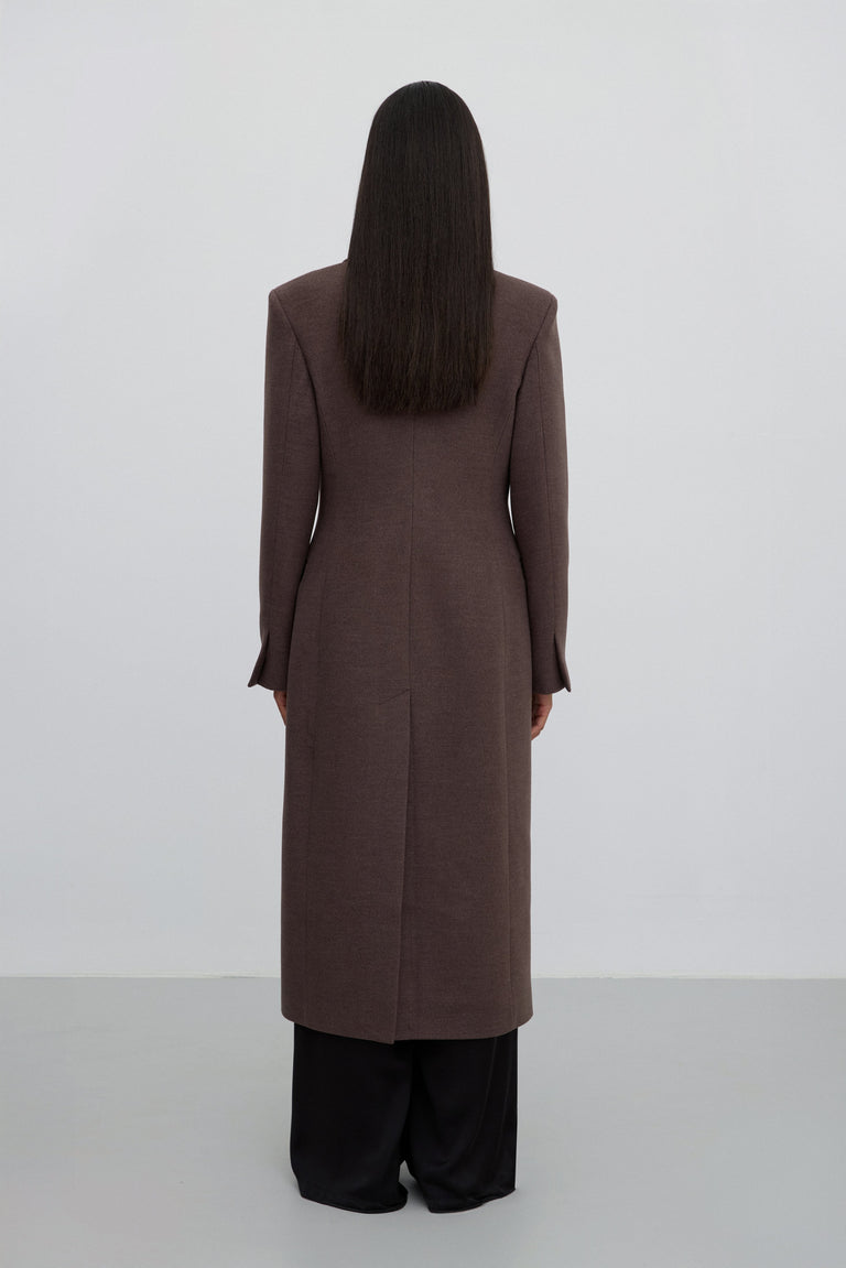 Mid-Calf Brown Classic Double-Breasted Wool Coat Estro ER00118054.