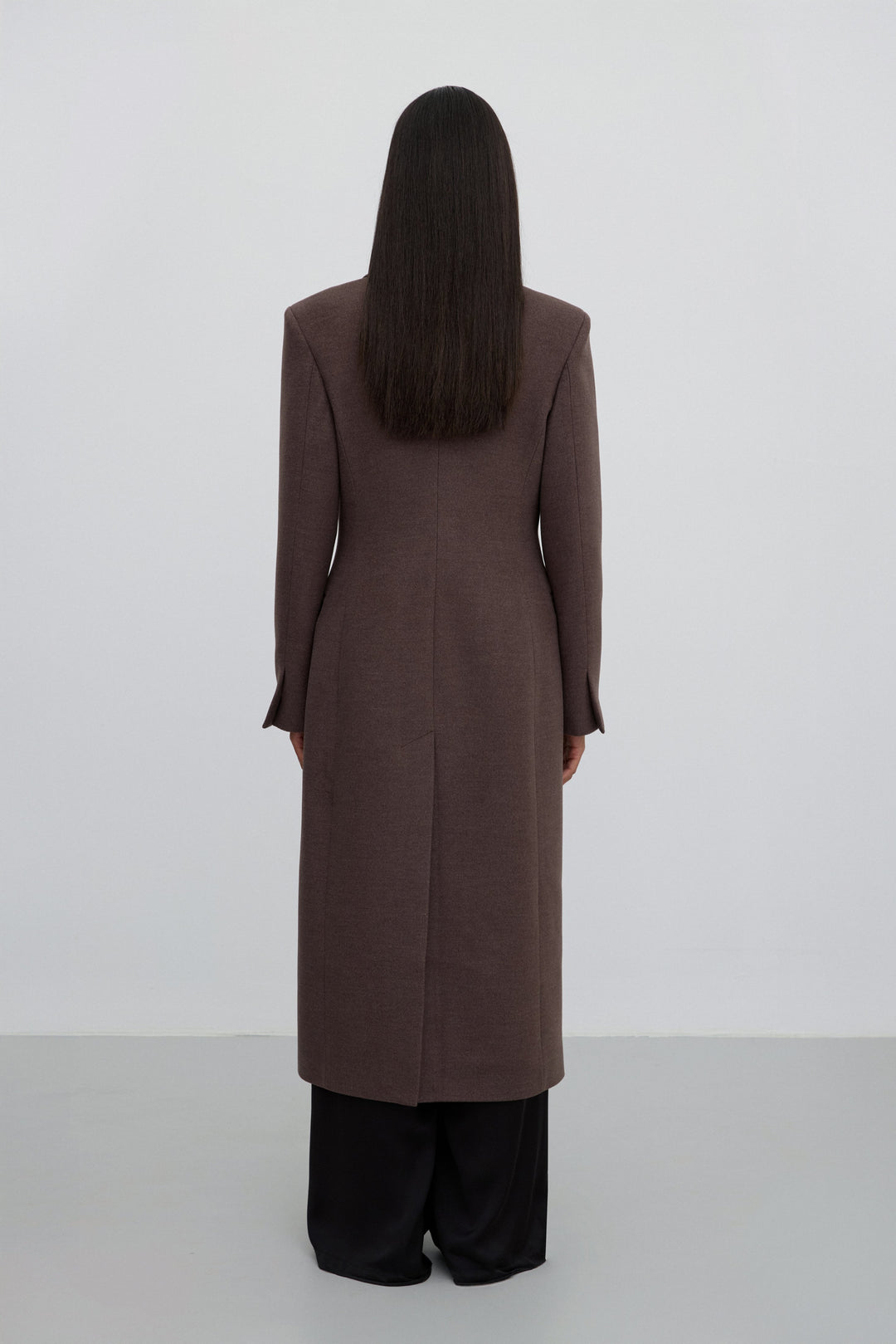 Mid-Calf Brown Classic Double-Breasted Wool Coat Estro ER00118054.