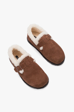 Women's Brown Genuine Velour Warm Fur-Lined Loafers with Buckle Estro ER00120636.