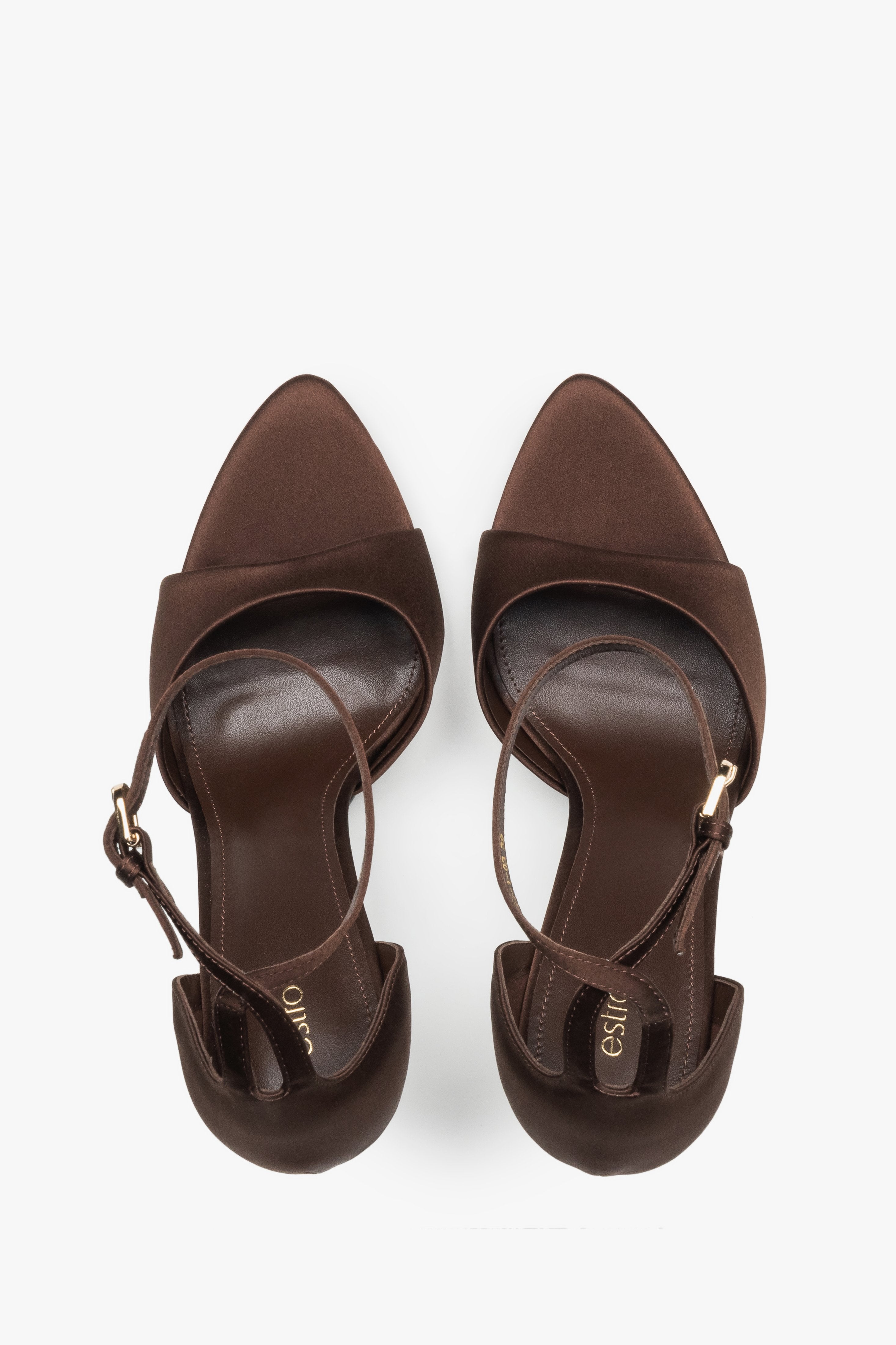 Top view of women's brown high heel sandals by Estro
