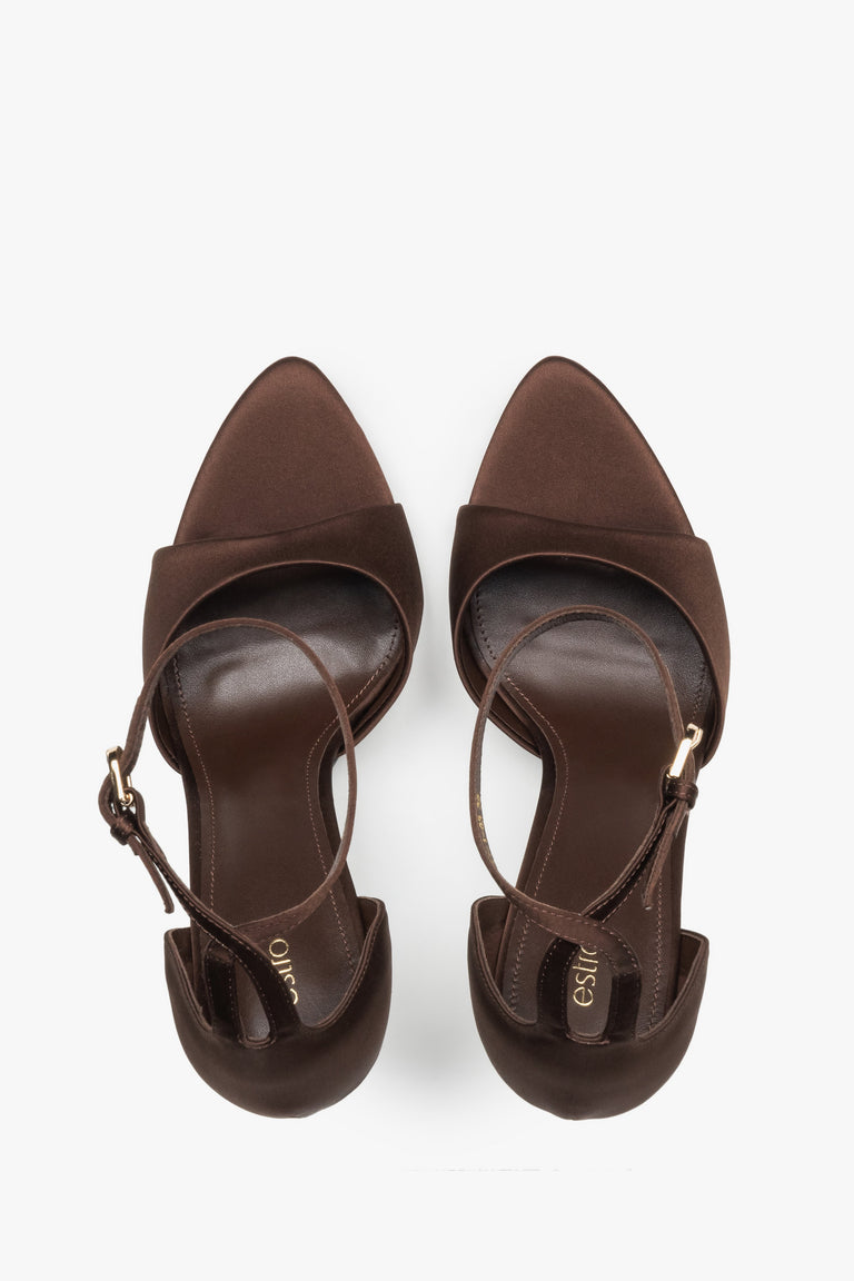 Top view of women's brown high heel sandals by Estro