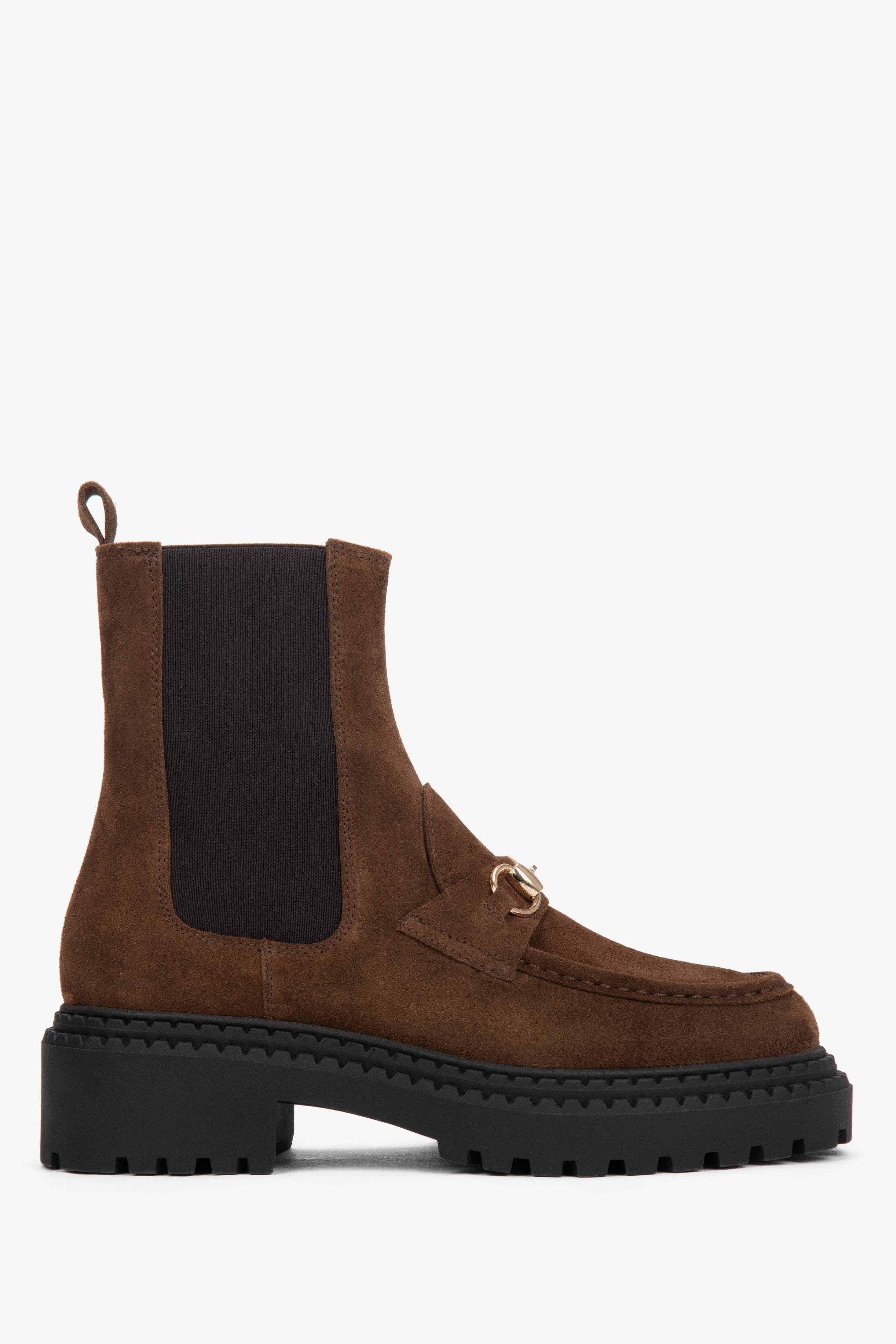 Women's Brown Italian Velour Chelsea Boots with Gold Buckle Estro ER00118382.