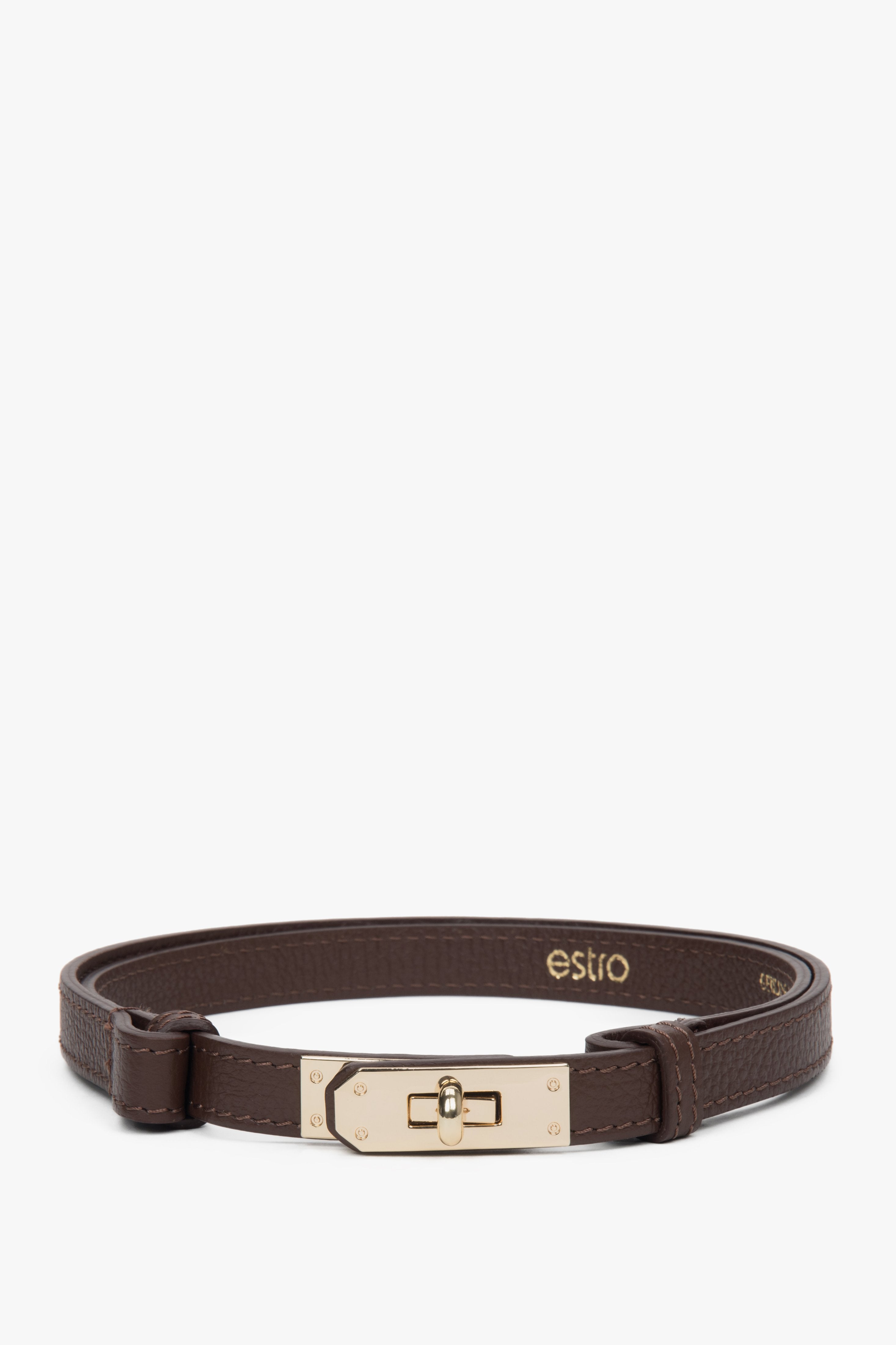 Women's Brown Belt made of Premium Italian Genuine Leather with Gold Buckle Estro ER00118161.