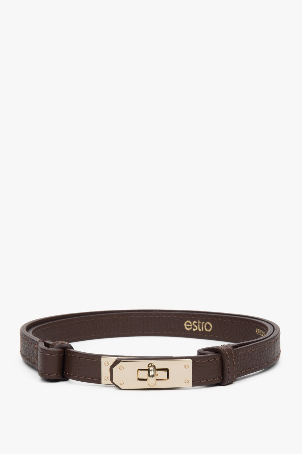 Women's Brown Belt made of Premium Italian Genuine Leather with Gold Buckle Estro ER00118161.