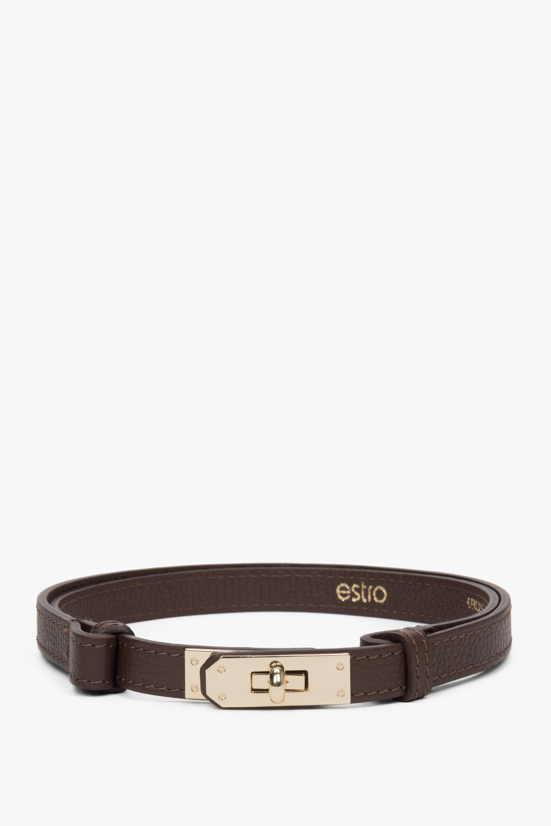 Women's Brown Belt made of Premium Italian Genuine Leather with Gold Buckle Estro ER00118161.