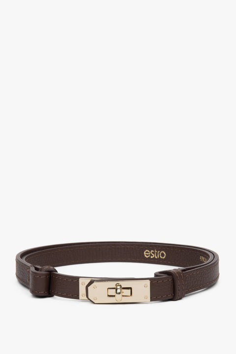 Women's Brown Belt made of Premium Italian Genuine Leather with Gold Buckle Estro ER00118161.
