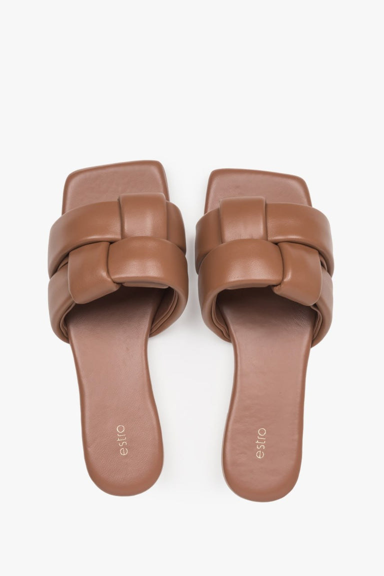 Summer women’s sandals by Estro made of genuine leather, brown, casual style