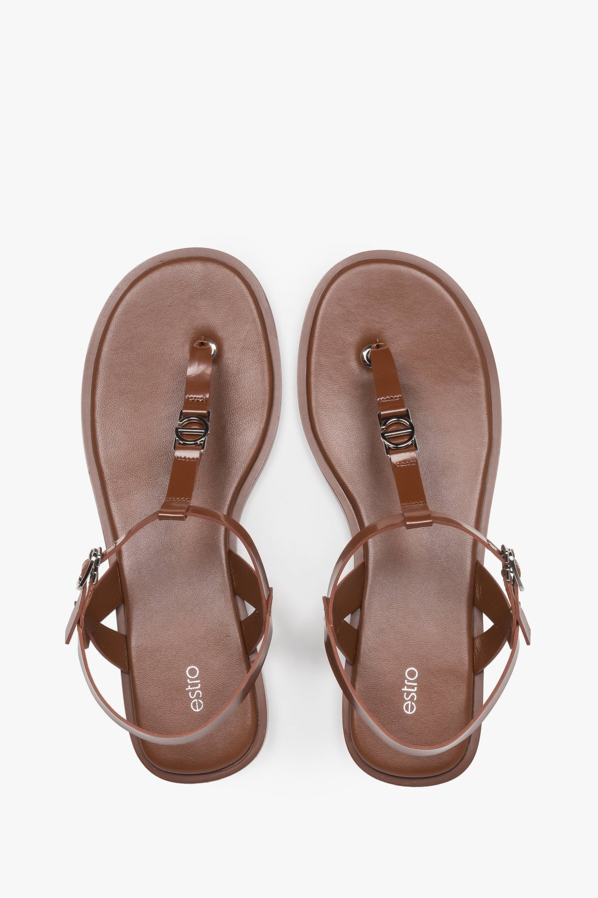 Women’s Brown Leather Flip-Flop Sandals with a Flat Sole Estro ER00116913.