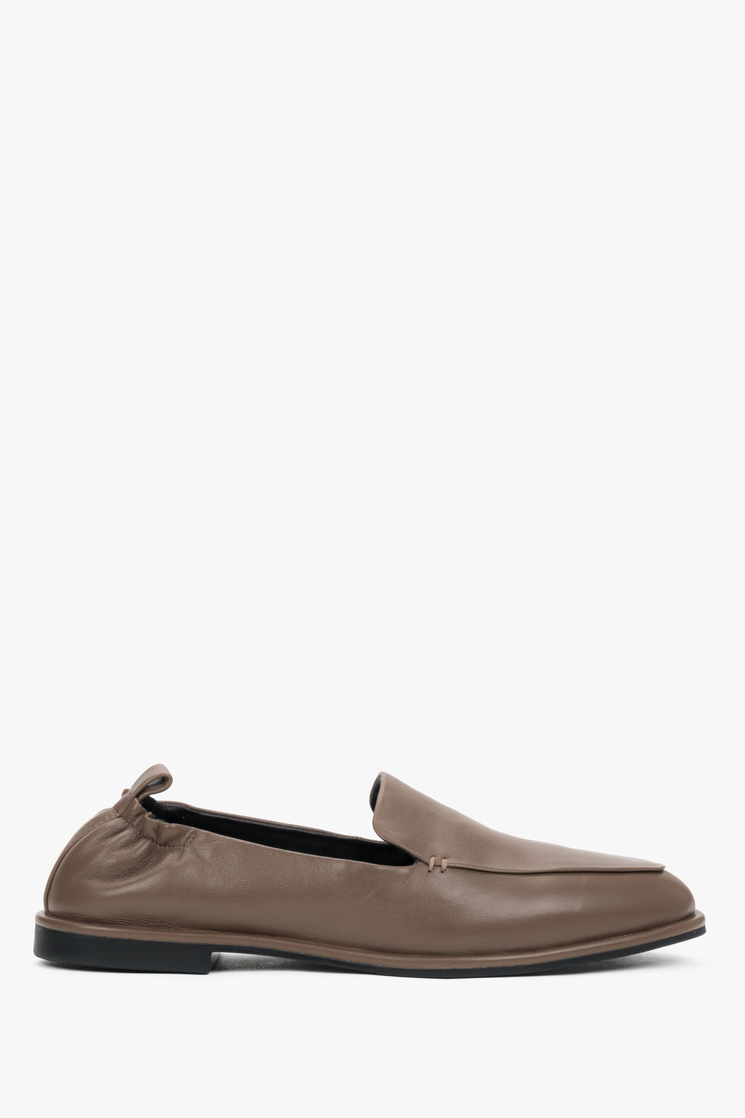 Side view of women's brown leather loafers by Estro