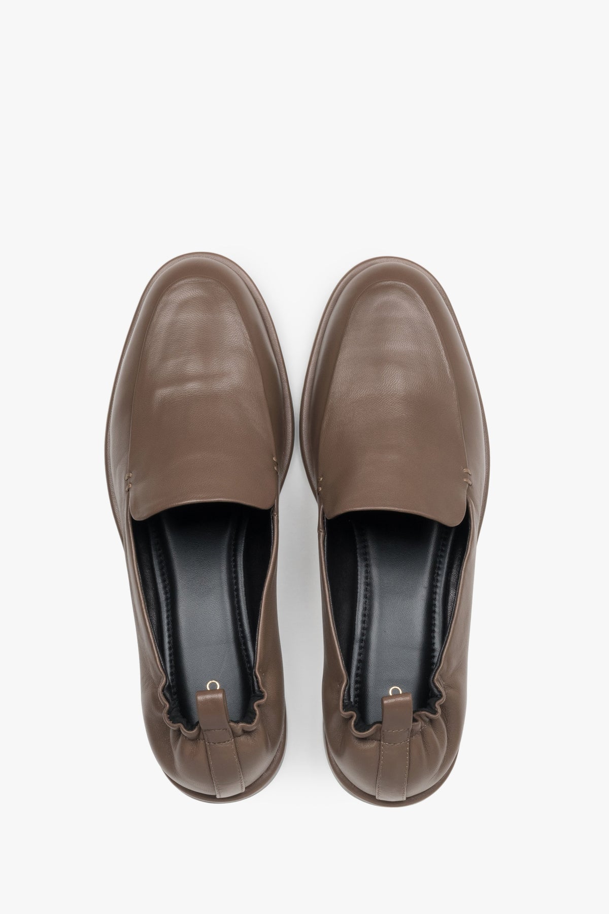 Top view of women's brown leather loafers by Estro