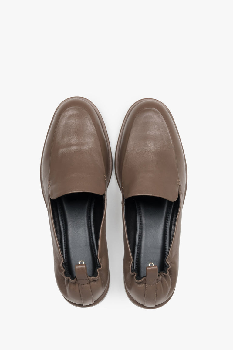 Top view of women's brown leather loafers by Estro
