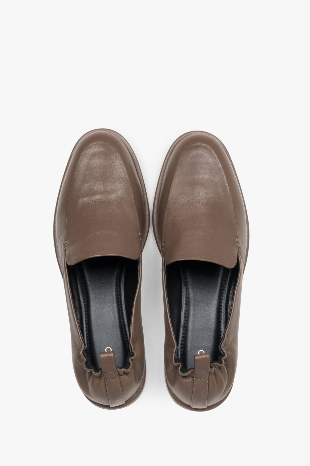 Top view of women's brown leather loafers by Estro