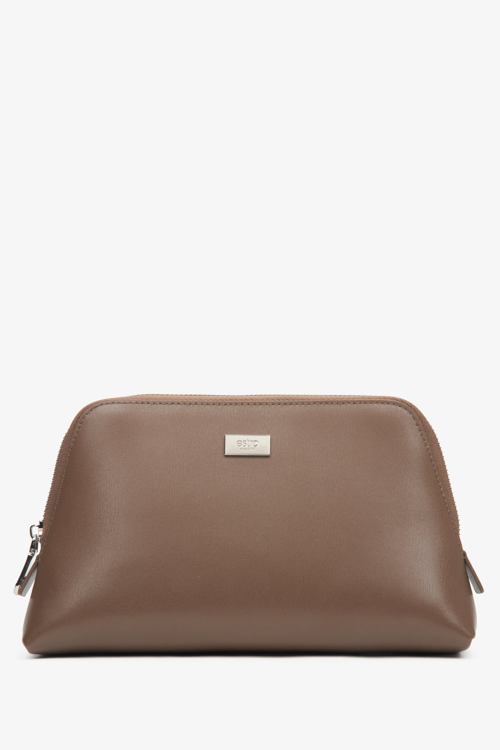 Women's brown leather makeup bag by Estro.