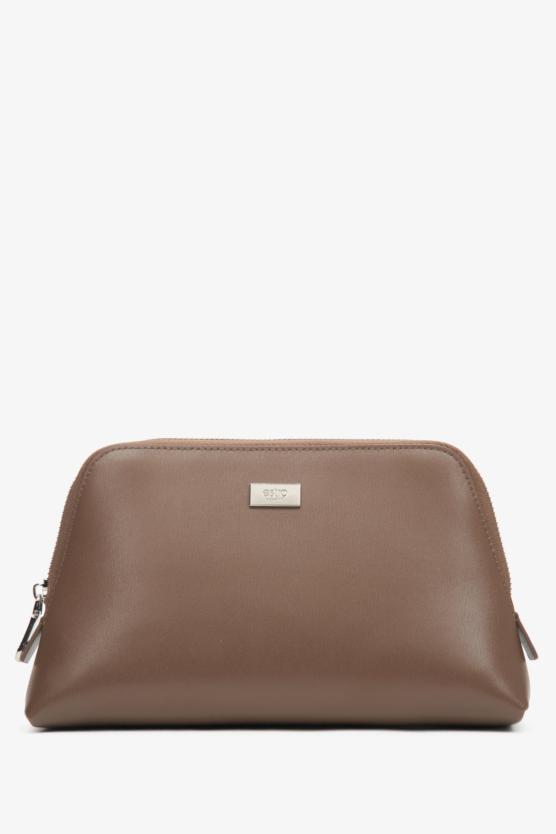 Women's brown leather makeup bag by Estro.