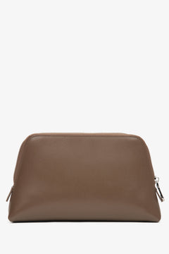 A stylish women's makeup bag made of brown leather, by Estro - reverse.