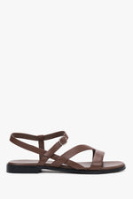 Women’s Brown Leather Sandals with Elastic Straps and Flat Sole Estro ER00119309.