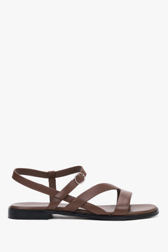 Women’s Brown Leather Sandals with Elastic Straps and Flat Sole Estro ER00119309.