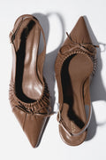 Women’s Brown Leather Slingback Pumps With Kitten Heel Estro ER00119819.