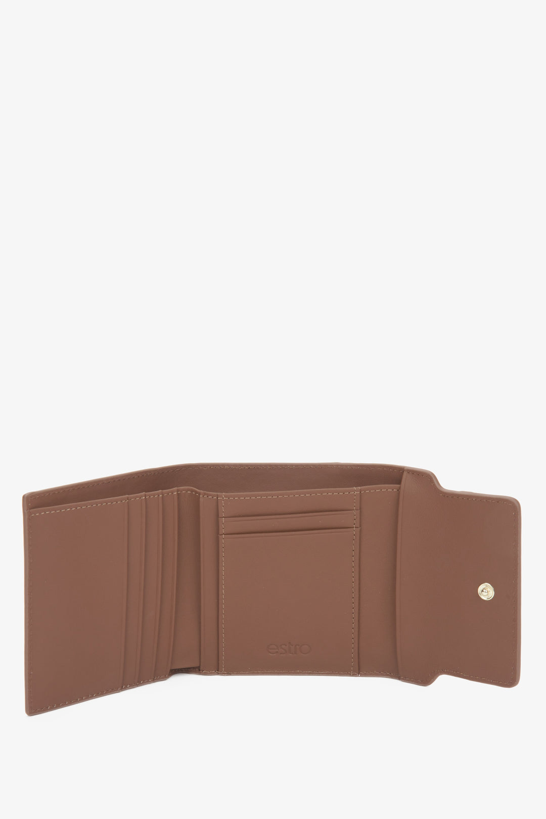 Elegant brown leather women's tri-fold wallet from Estro.