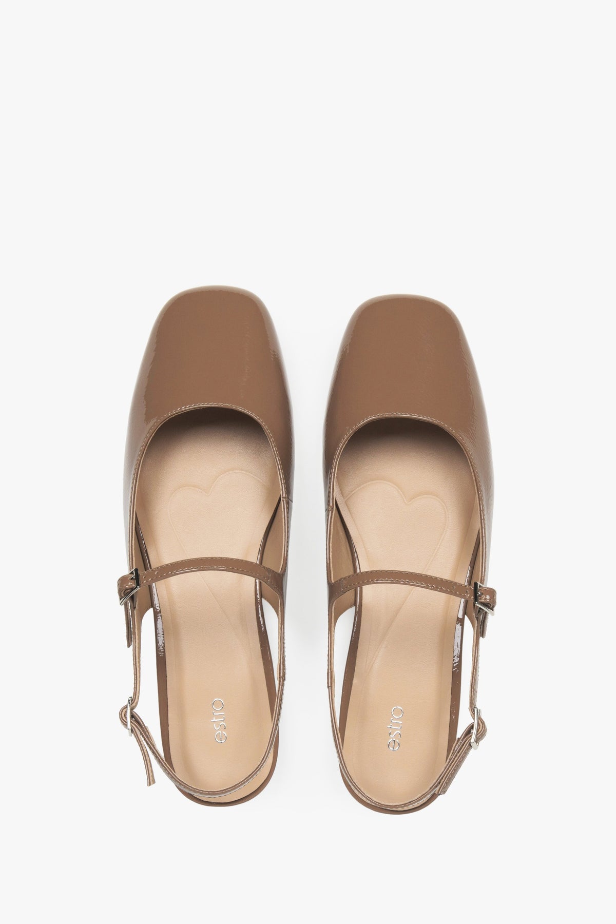 Estro women's slingback flats in brown patent leather.