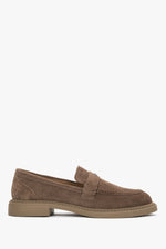 Women's Brown Penny Loafers made of Premium Italian Genuine Velour Estro ER00120487.