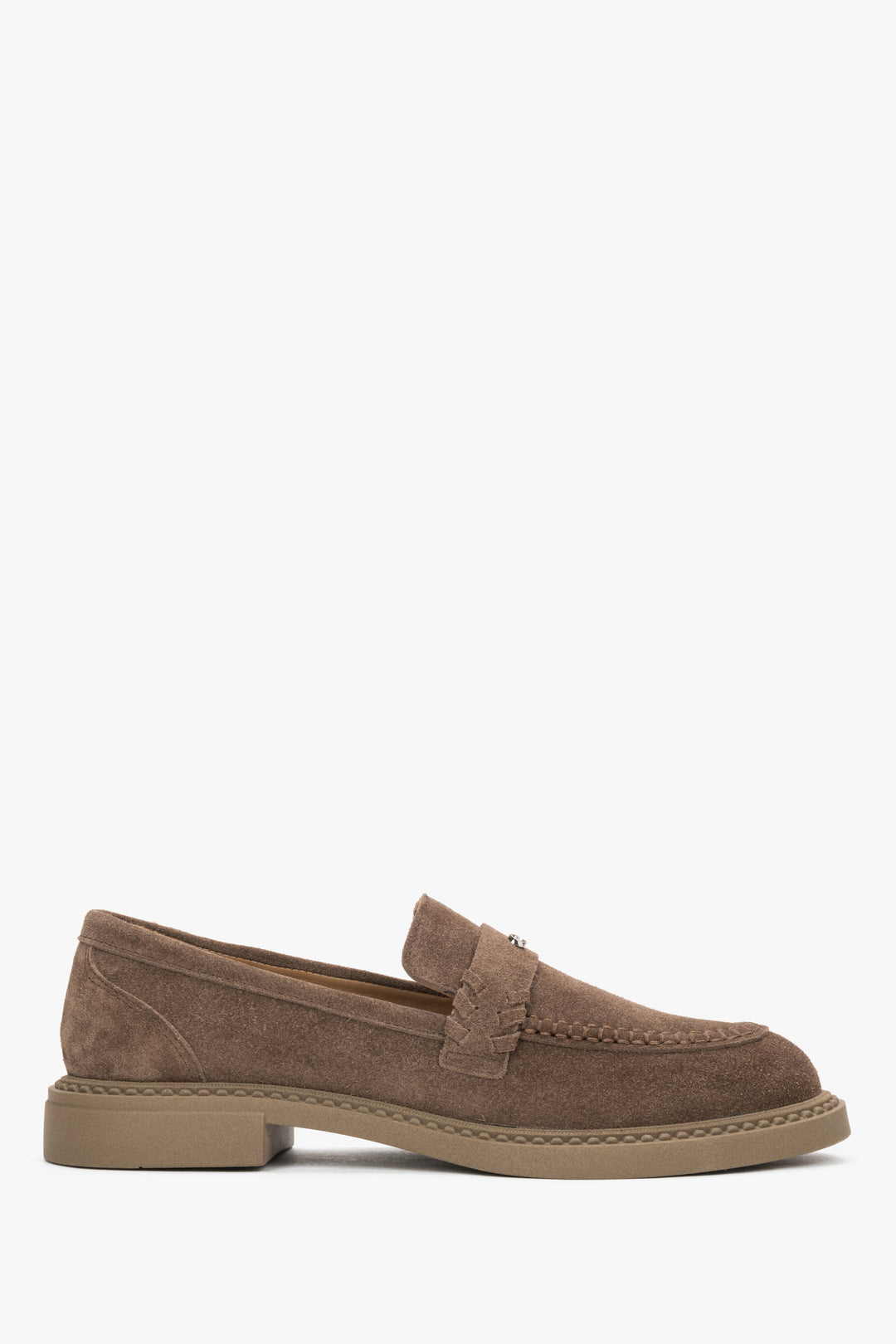 Women's Brown Penny Loafers made of Premium Italian Genuine Velour Estro ER00120487.