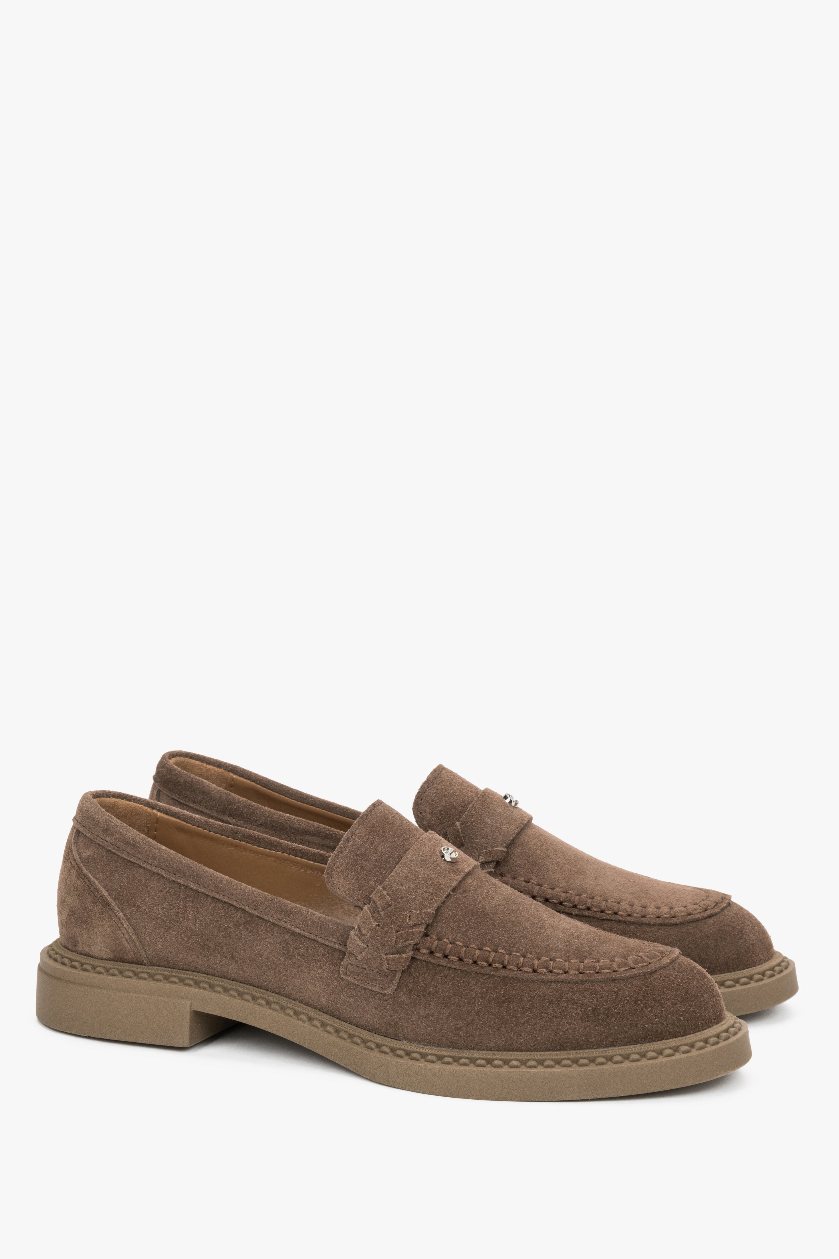 Women’s brown Penny loafers made of premium Italian natural velour.