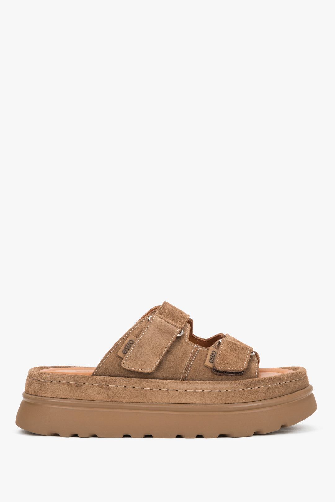 Women’s Brown Platform Slides made of Genuine Velour Estro ER00119939.