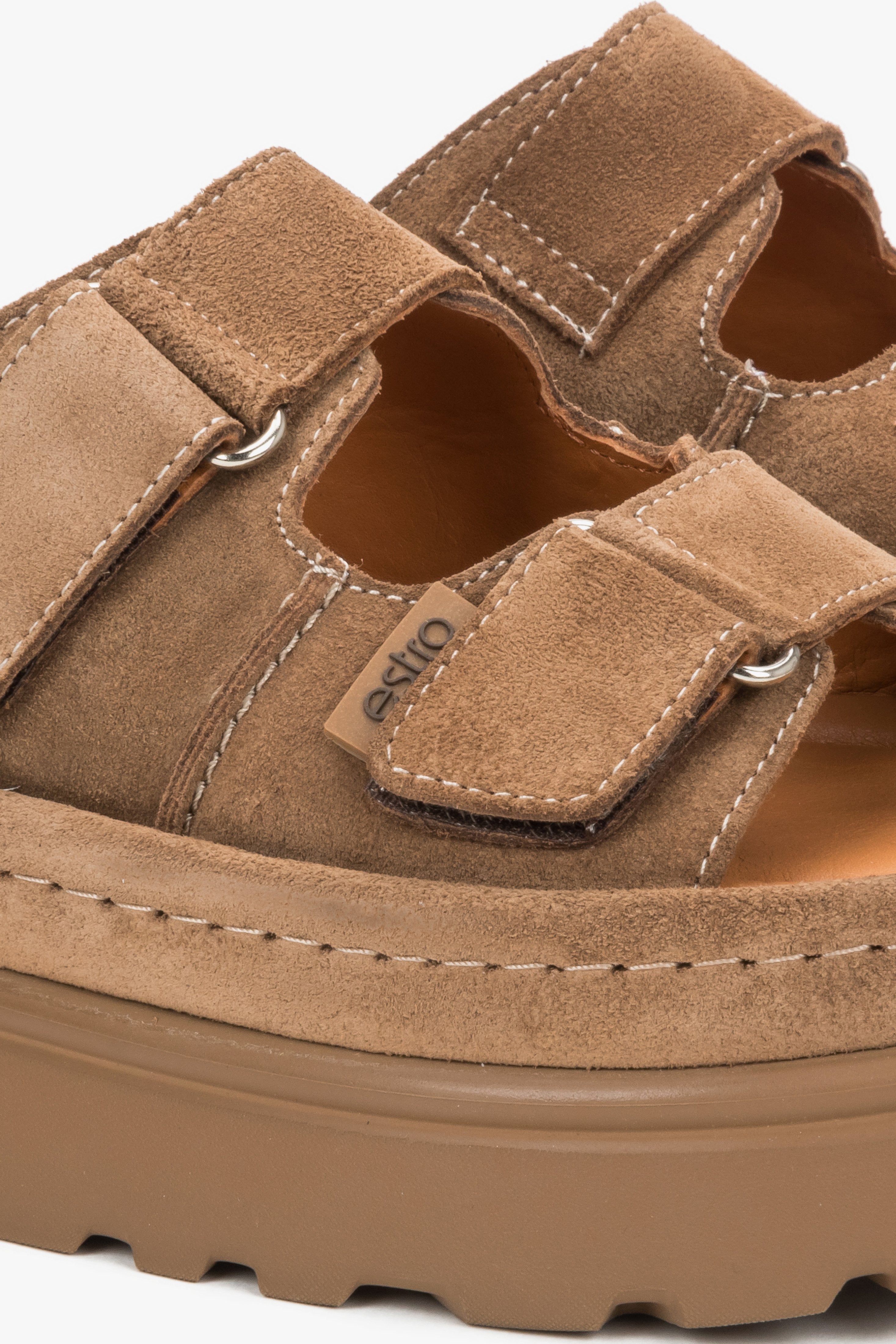 Women’s brown platform slide sandals made of genuine velour.